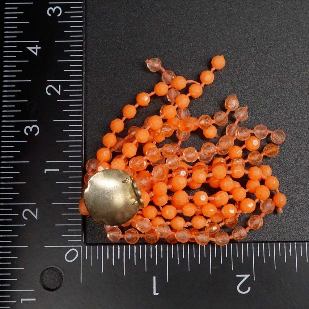 Vintage Cha Cha Clip-On Beaded Waterfall Earrings Orange Acrylic Retro - Picture 4 of 4